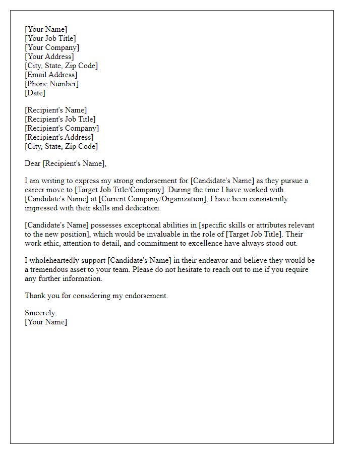 Letter template of endorsement for career move