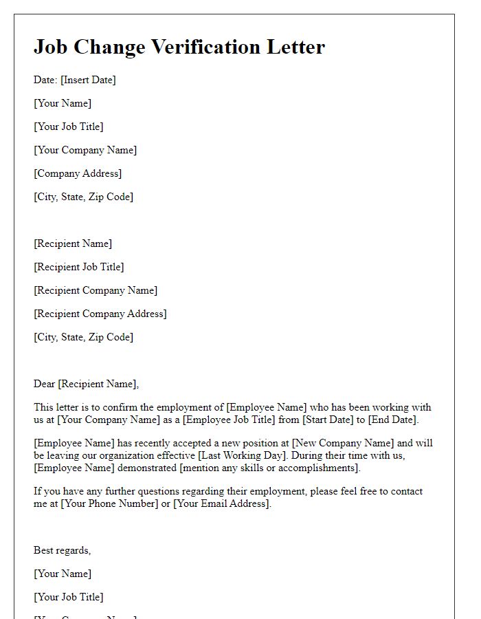 Letter template of verification for job change