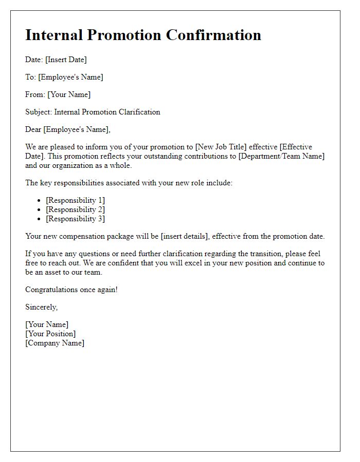 Letter template of internal promotion clarification for leadership