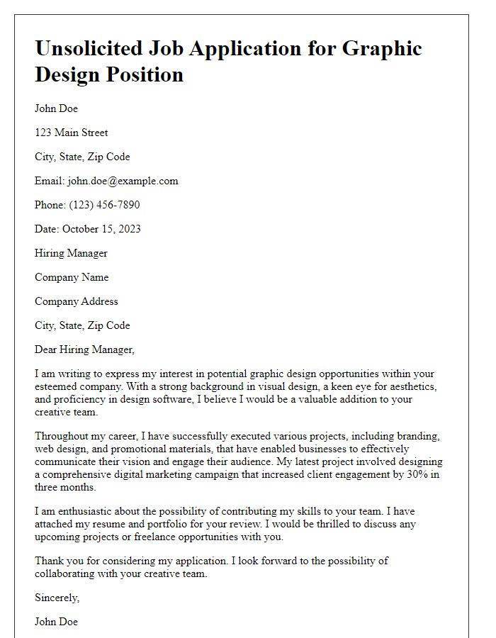 Letter template of unsolicited job application for graphic design opportunity