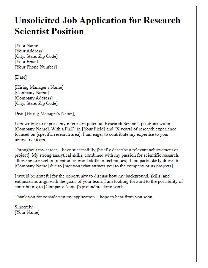 Letter template of unsolicited job application for research scientist