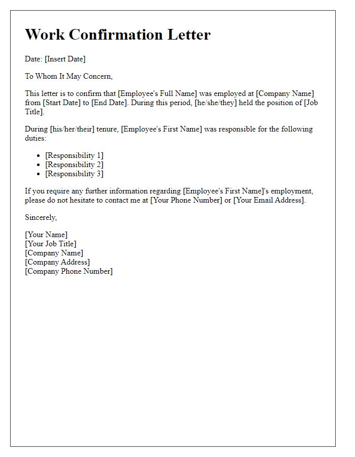 Letter template of work confirmation for background check