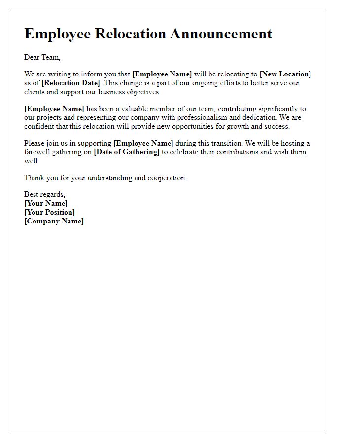 Letter template of employee relocation announcement