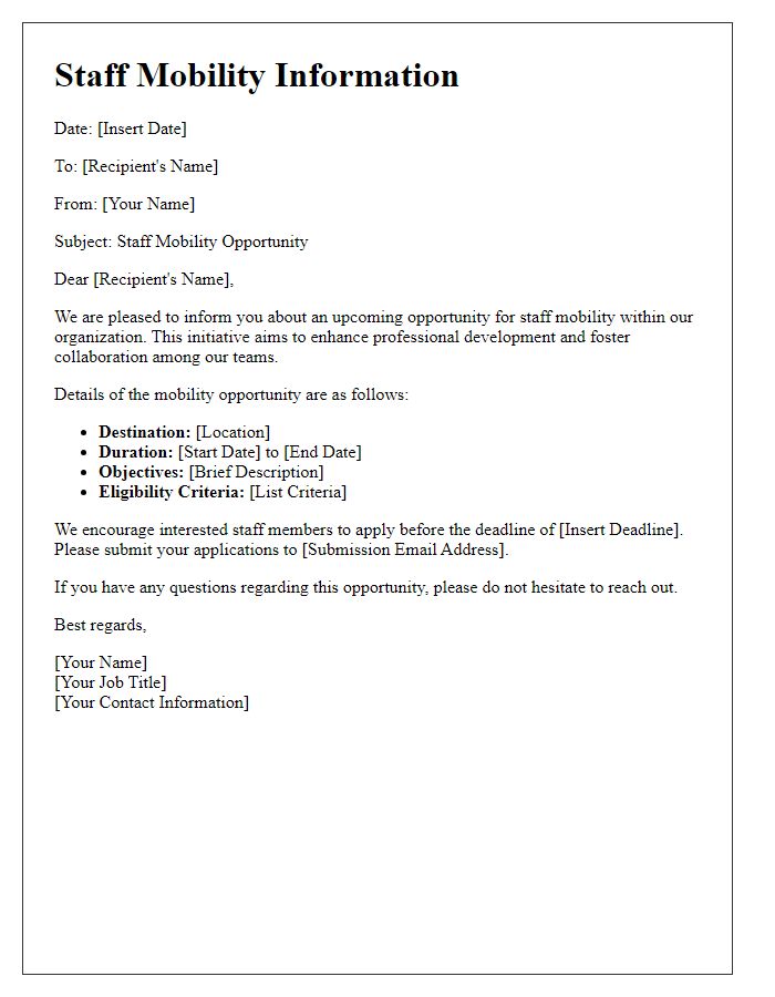 Letter template of staff mobility information