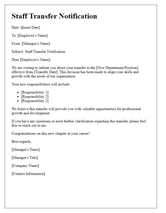 Letter template of staff transfer communication