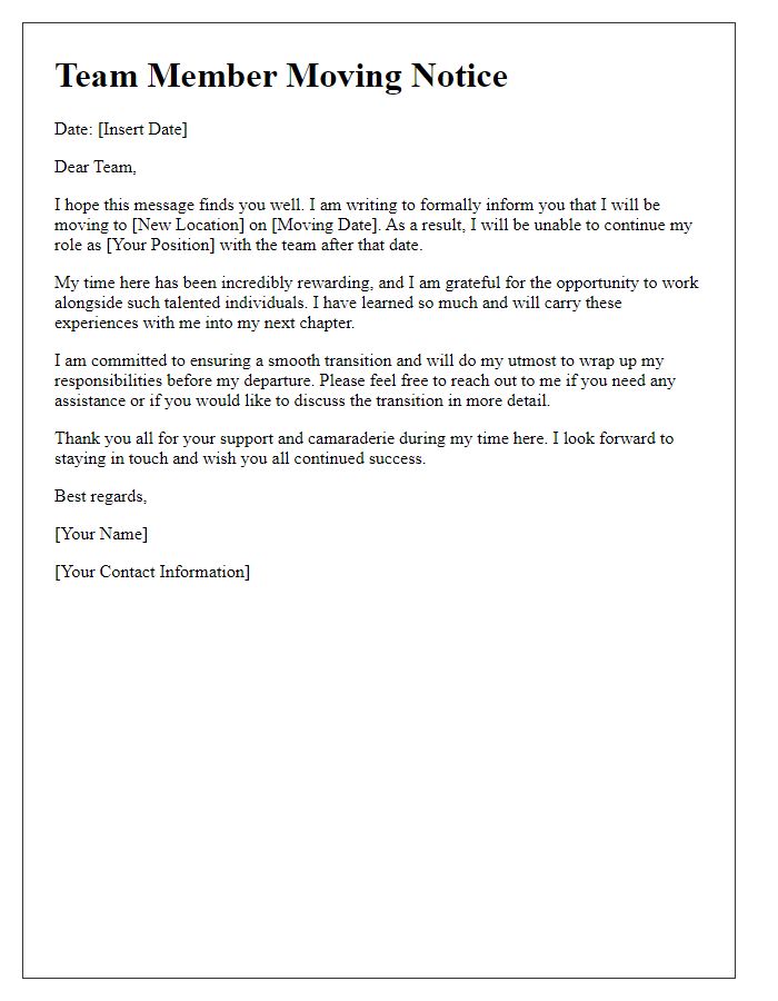 Letter template of team member moving notice