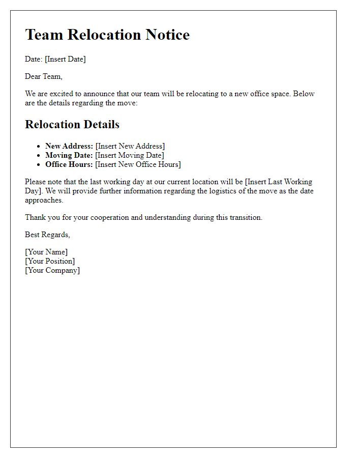 Letter template of team relocation details