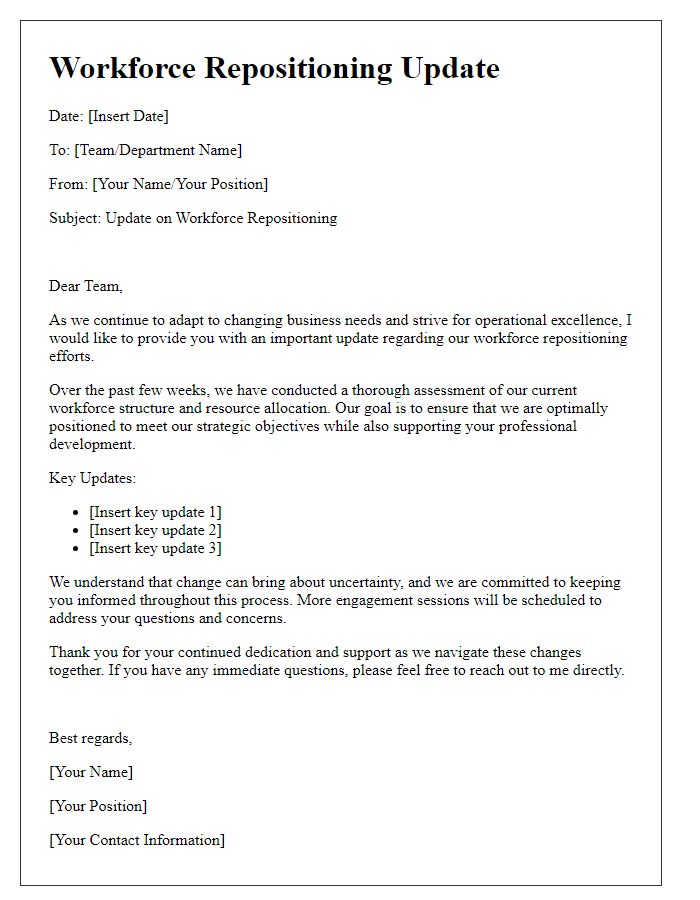 Letter template of workforce repositioning update