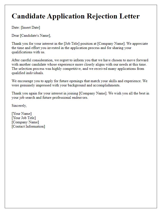 Letter template of candidate application rejection citing competitive selection.