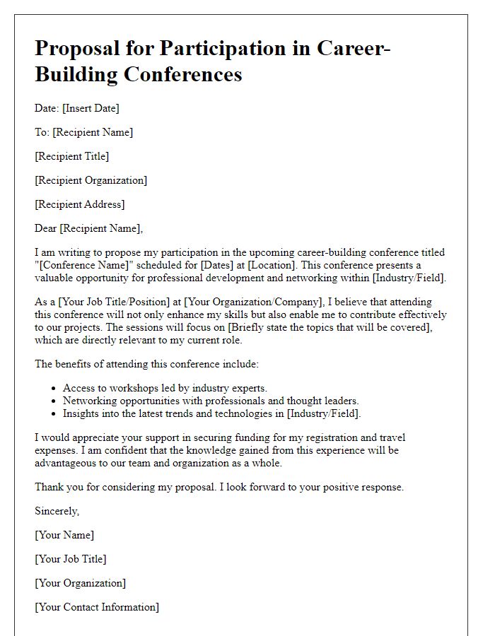 Letter template of proposal for participation in career-building conferences