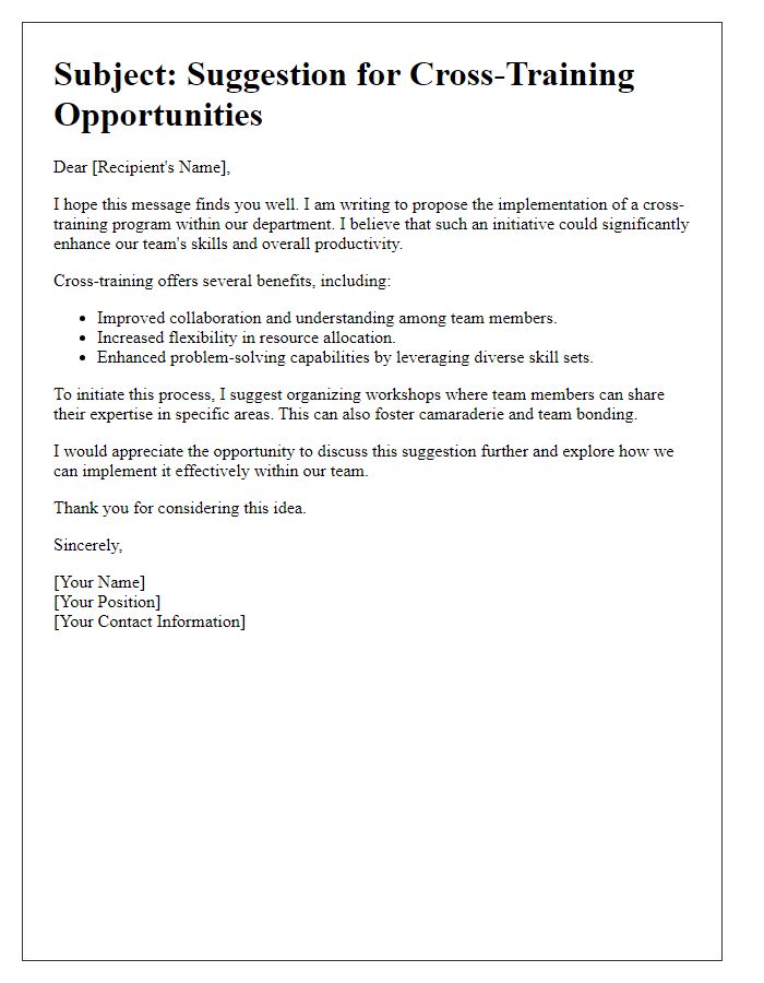 Letter template of suggestion for cross-training opportunities