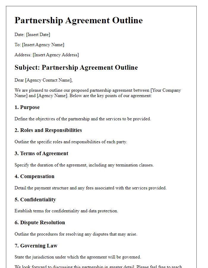 Letter template of agreement outline for employment agency partnership