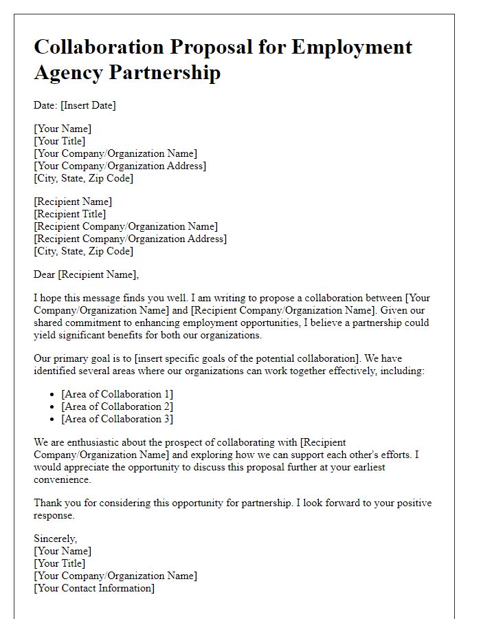 Letter template of collaboration proposal for employment agency partnership