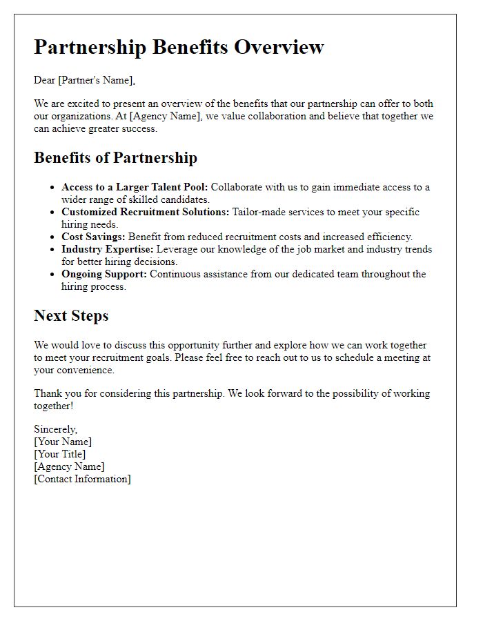 Letter template of partnership benefits overview for employment agency