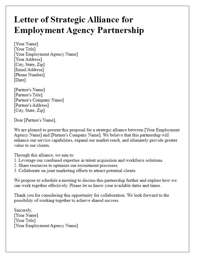 Letter template of strategic alliance for employment agency partnership