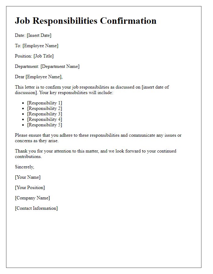 Letter template of confirmation for job responsibilities