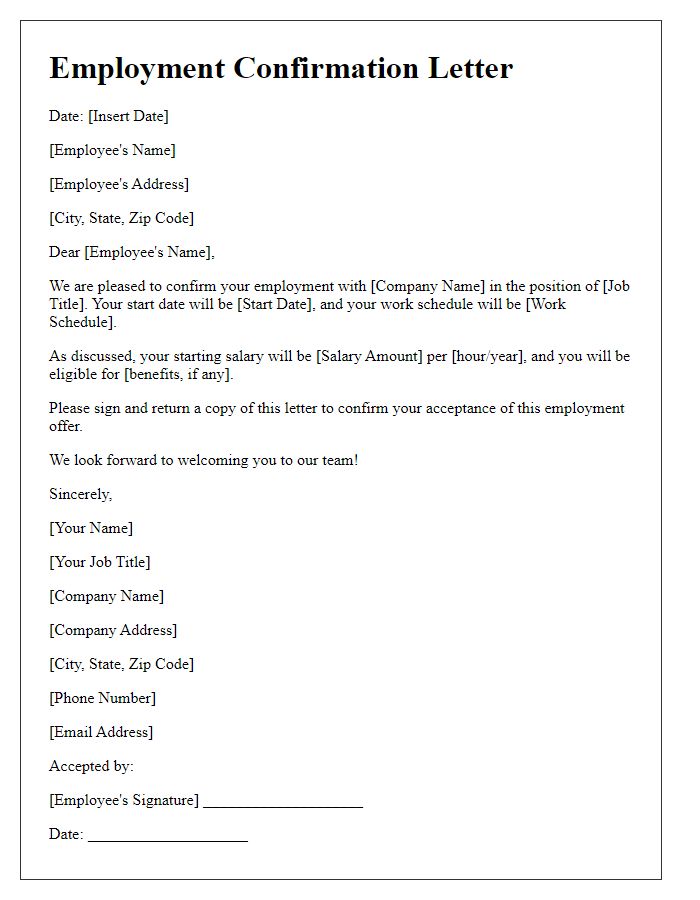 Letter template of employment confirmation for new hires