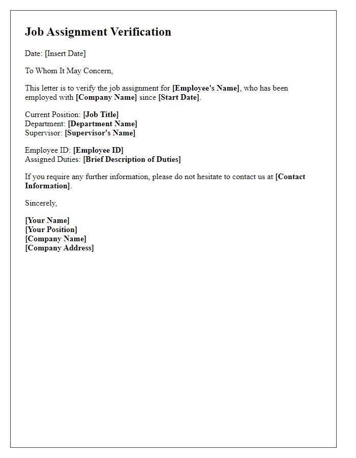 Letter template of job assignment verification