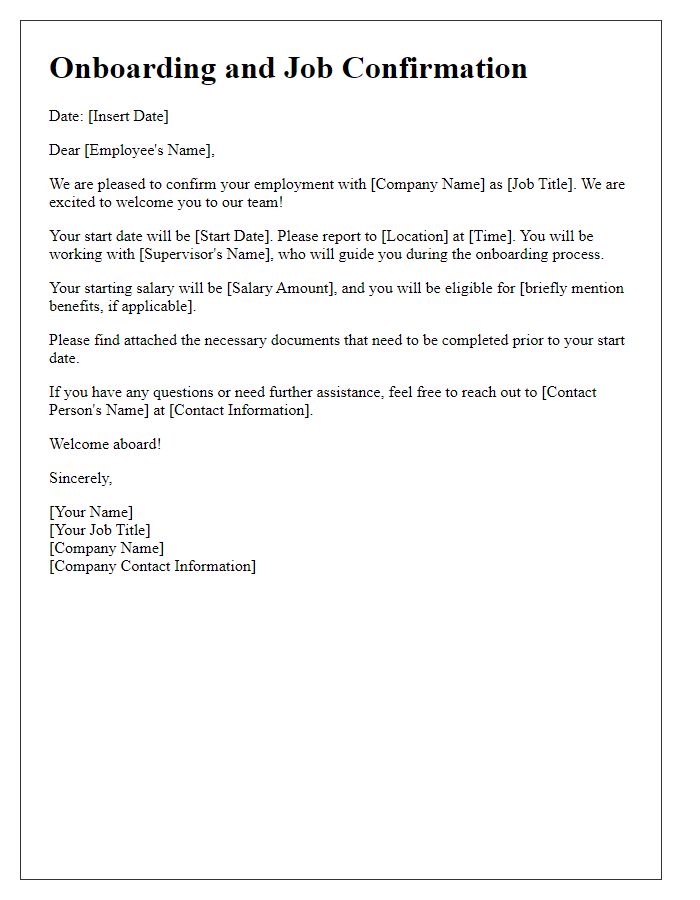 Letter template of onboarding and job confirmation