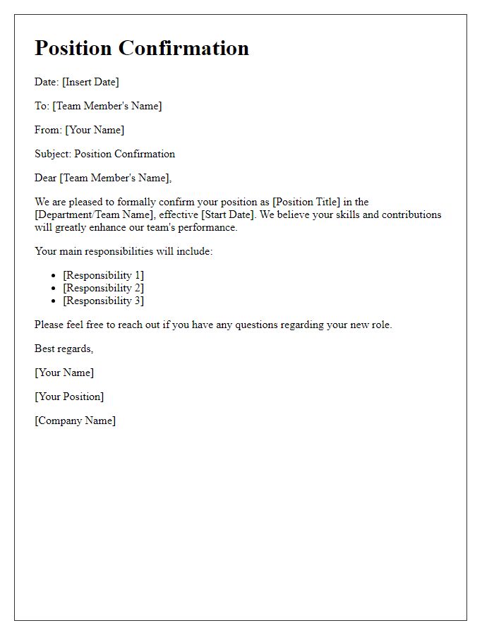 Letter template of position confirmation for team member