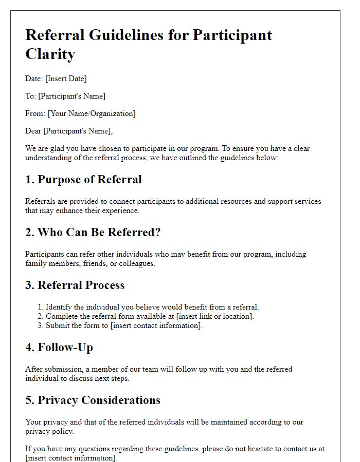 Letter template of referral guidelines for participant clarity