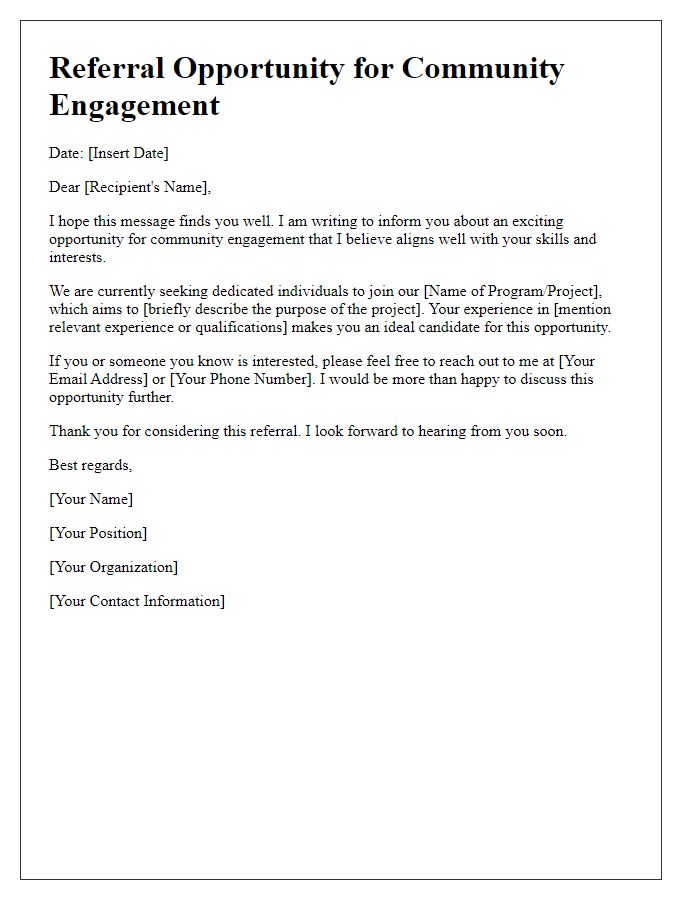 Letter template of referral opportunity for community engagement