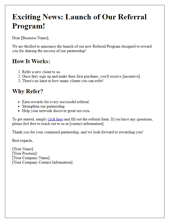 Letter template of referral program launch for businesses