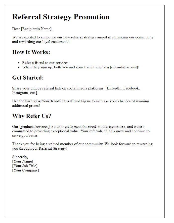 Letter template of referral strategy promotion for social media