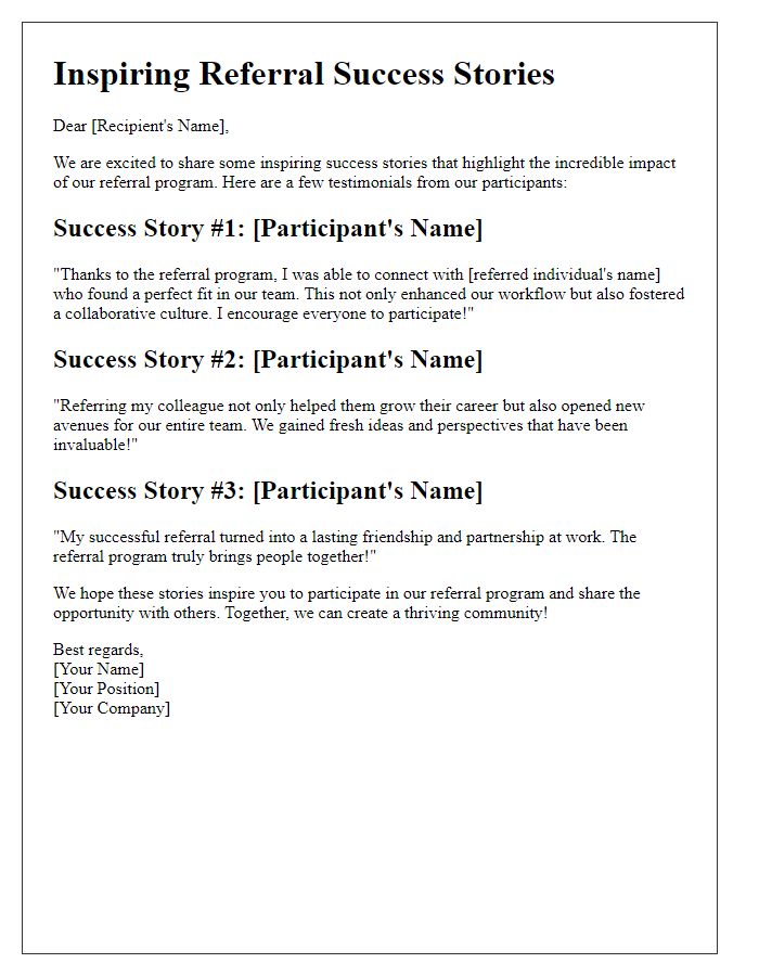 Letter template of referral success stories to inspire participation