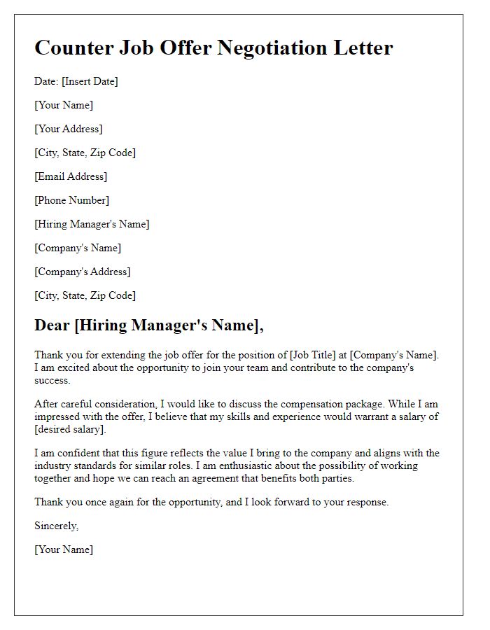 Letter template of negotiation for counter job offer