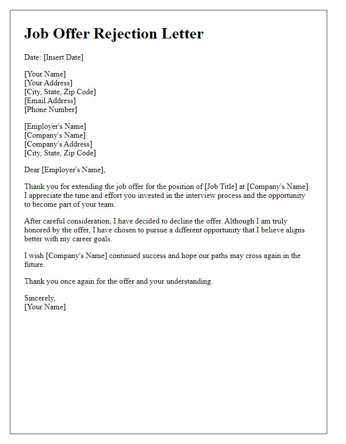 Letter template of rejection for counter job offer