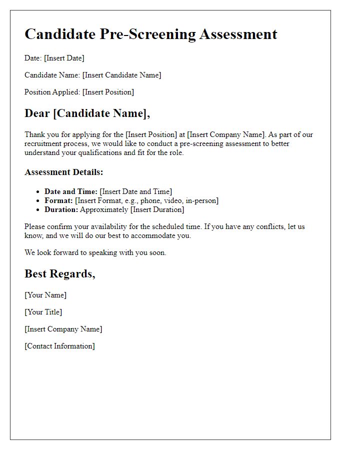 Letter template of candidate pre-screening assessment