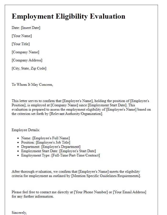 Letter template of employment eligibility evaluation