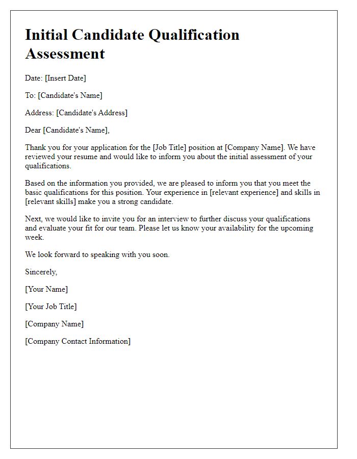 Letter template of initial candidate qualification assessment