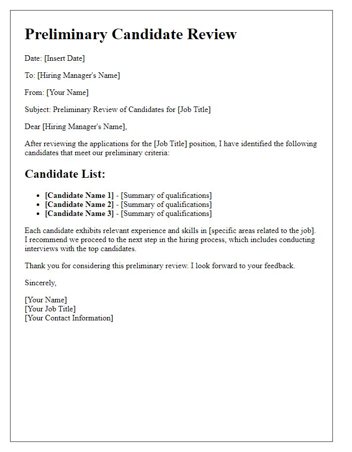 Letter template of preliminary candidate review