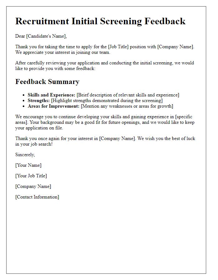 Letter template of recruitment initial screening feedback