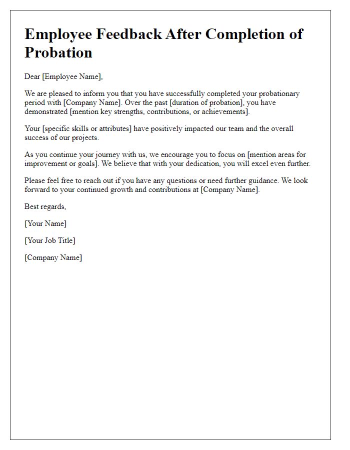 Letter template of Employee Feedback After Completion of Probation