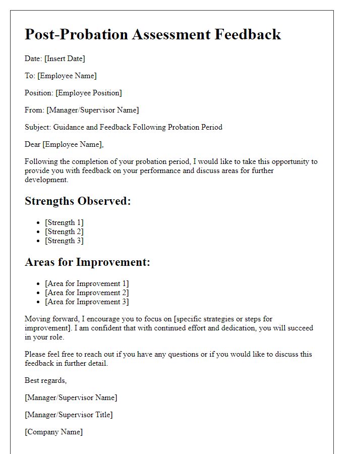 Letter template of Guidance and Feedback Post-Probation Assessment