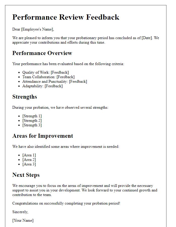 Letter template of Performance Review Feedback After Probation