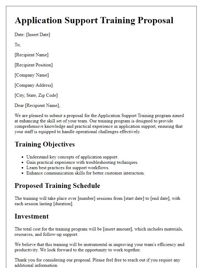 Letter template of Application Support Training Proposal