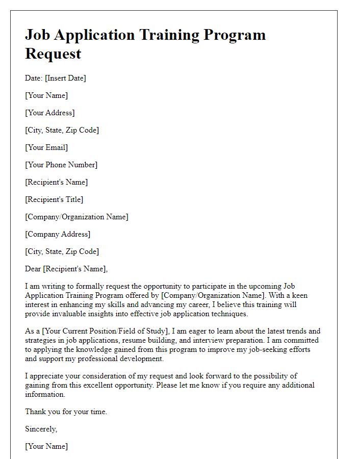 Letter template of Job Application Training Program Request