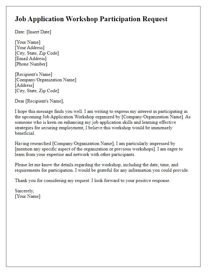 Letter template of Job Application Workshop Participation Request