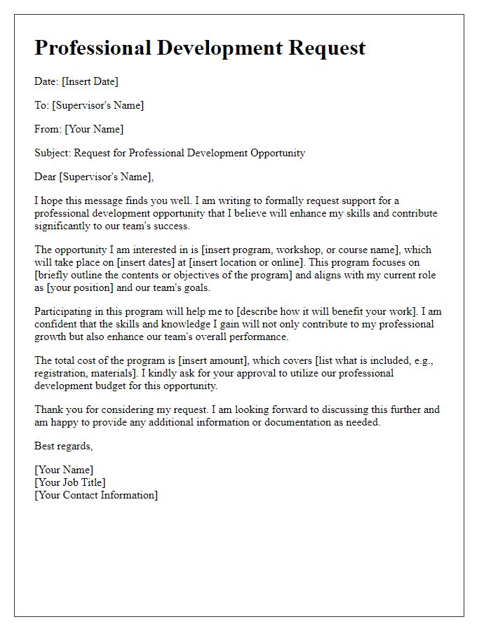 Letter template of Professional Development Request for Job Applications