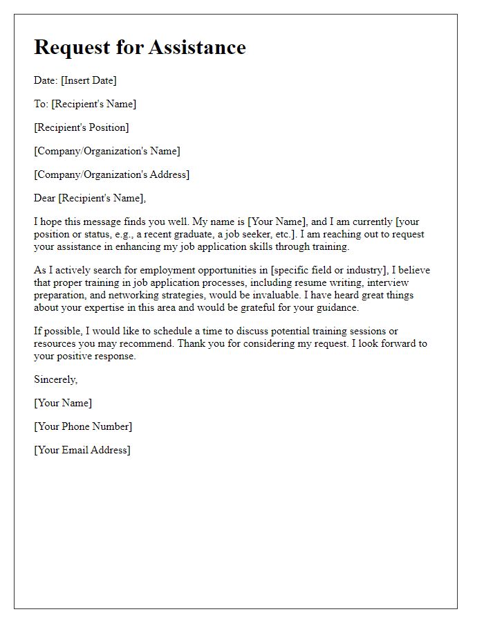 Letter template of Request for Assistance in Job Application Training