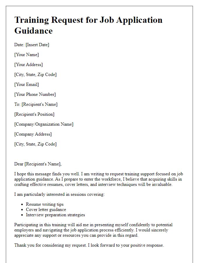 Letter template of Training Request for Job Application Guidance