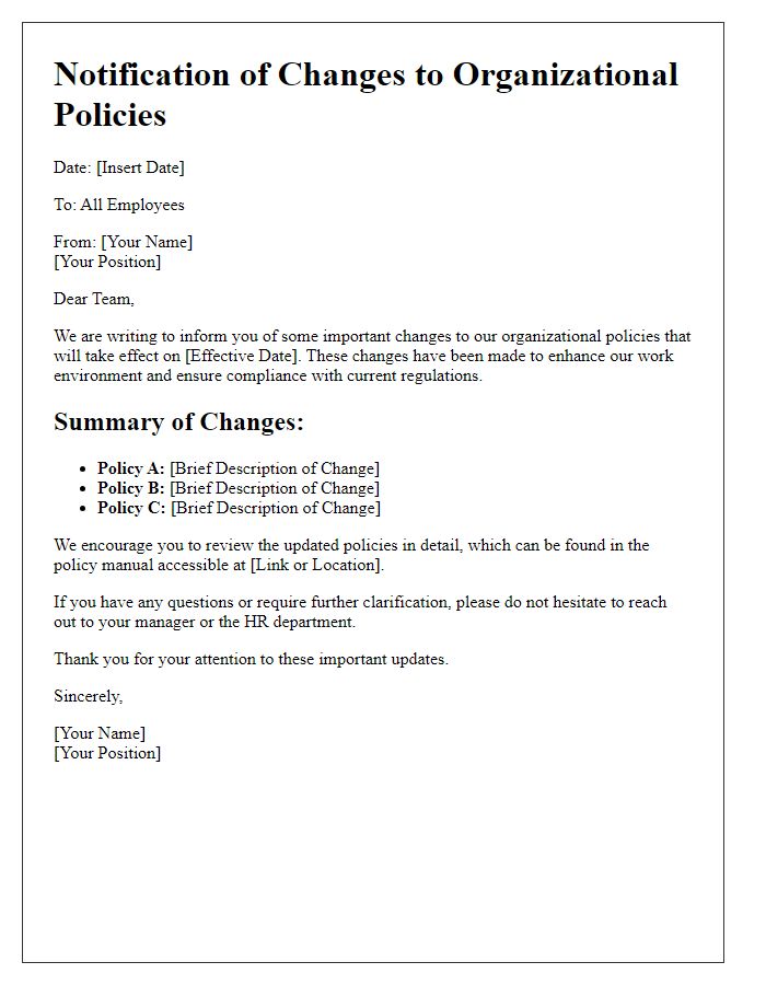 Letter template of changes to organizational policies.