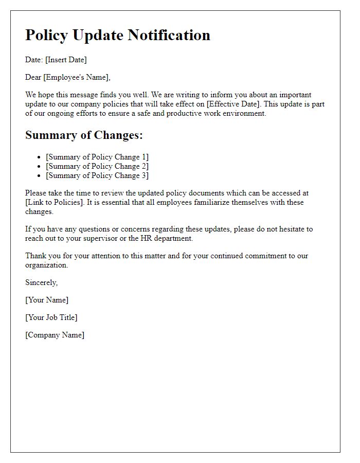 Letter template of policy update for employees.