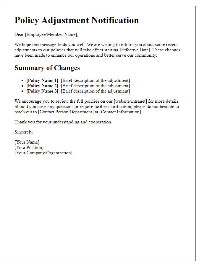 Letter template of recent policy adjustments.