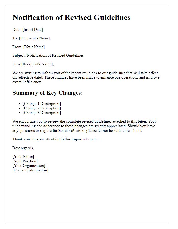 Letter template of revised guidelines notification.