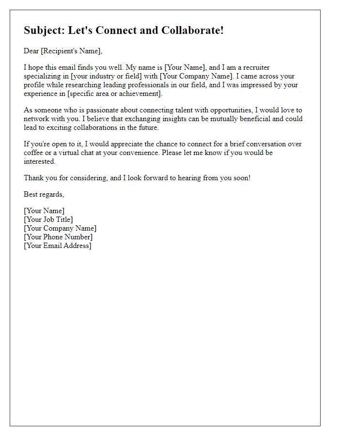 Letter template of a confident recruiter introduction email to network with professionals.